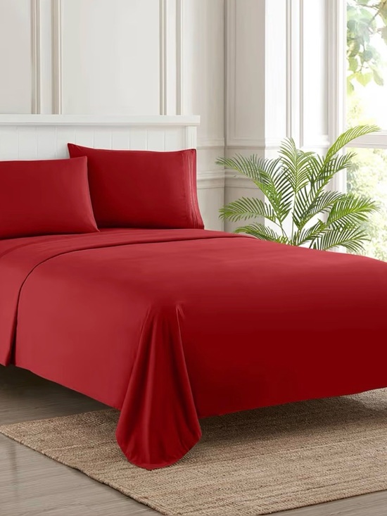 Other - 🛏️ New Queen Size 💯 Cotton Queen Size Sheet Set with Deep Pockets Fiery Red 🌹